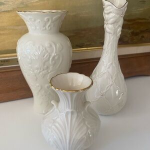 Lenox Lot of 3 Vases Cream and Gold Bud Vases